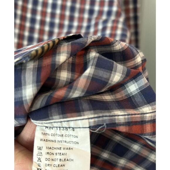 BILLY REID size XL Standard Cut Button up SHIRT Blue Red White PLAID Cotton C23 - Picture 3 of 4
